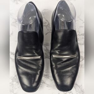 Via Spiga Tallis Size 8.5 Black Leather Flats Silver Bar Detail Made In Italy